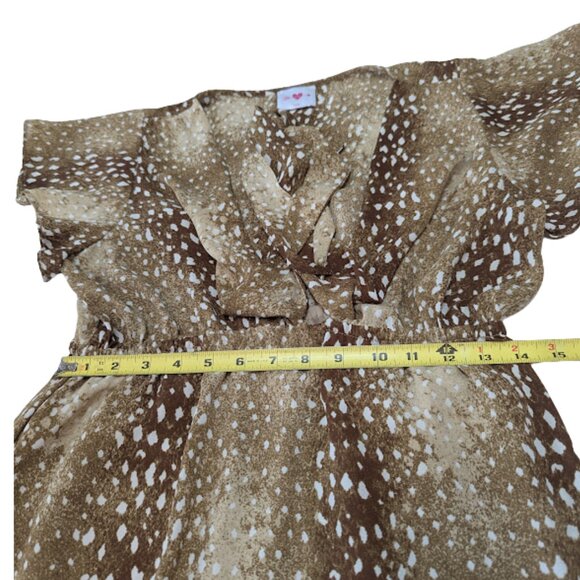 Buddy Love High-Low Ruffle Hem Dress Brown Animal Print Flutter Sleeve Western - Picture 9 of 12